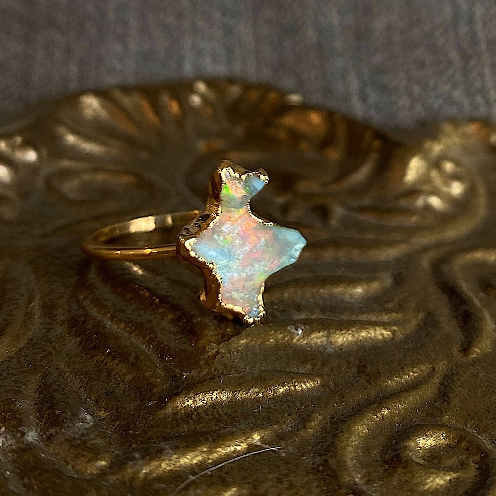 Gold-Fill Raw Opal Statement Ring Unique Super Fl… - image 4